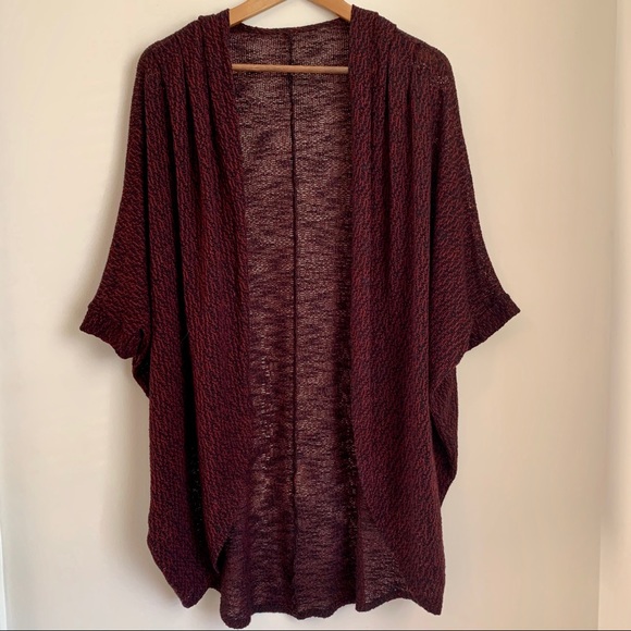 Marled Burgundy & Black Open Knit Dolman Cardigan - Picture 4 of 6